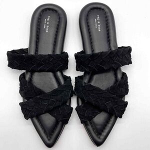 RAG & BONE Lewis Woven Suede Pointed Toe Flat Sandals in Black Sz. 6.5